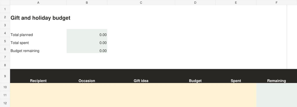 Gift and Holiday Budget Planner Excel Spreadsheet, 4 Languages