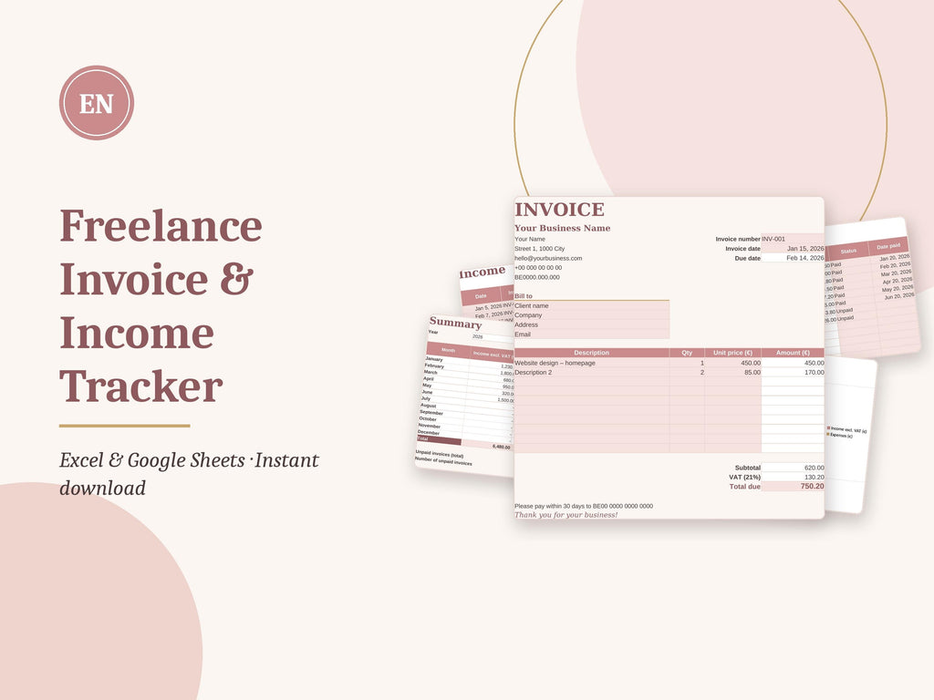 Freelance Invoice Template and Income Tracker, Excel and Google Sheets Spreadsheet – 2