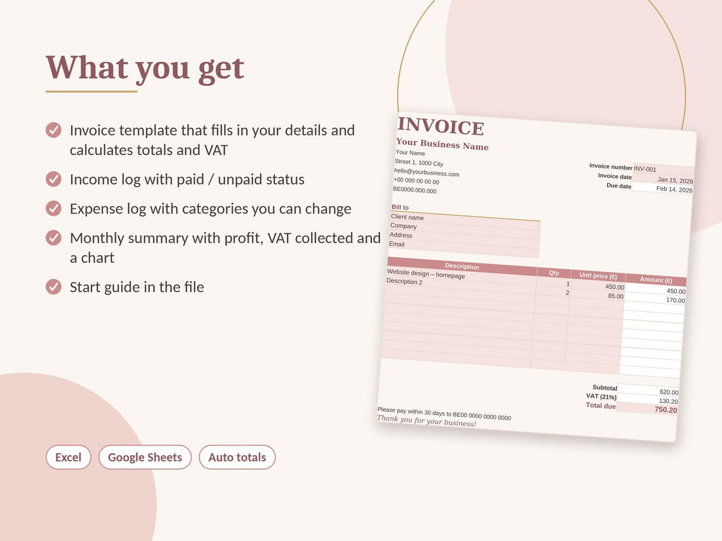 Freelance Invoice Template and Income Tracker, Excel and Google Sheets Spreadsheet – 4