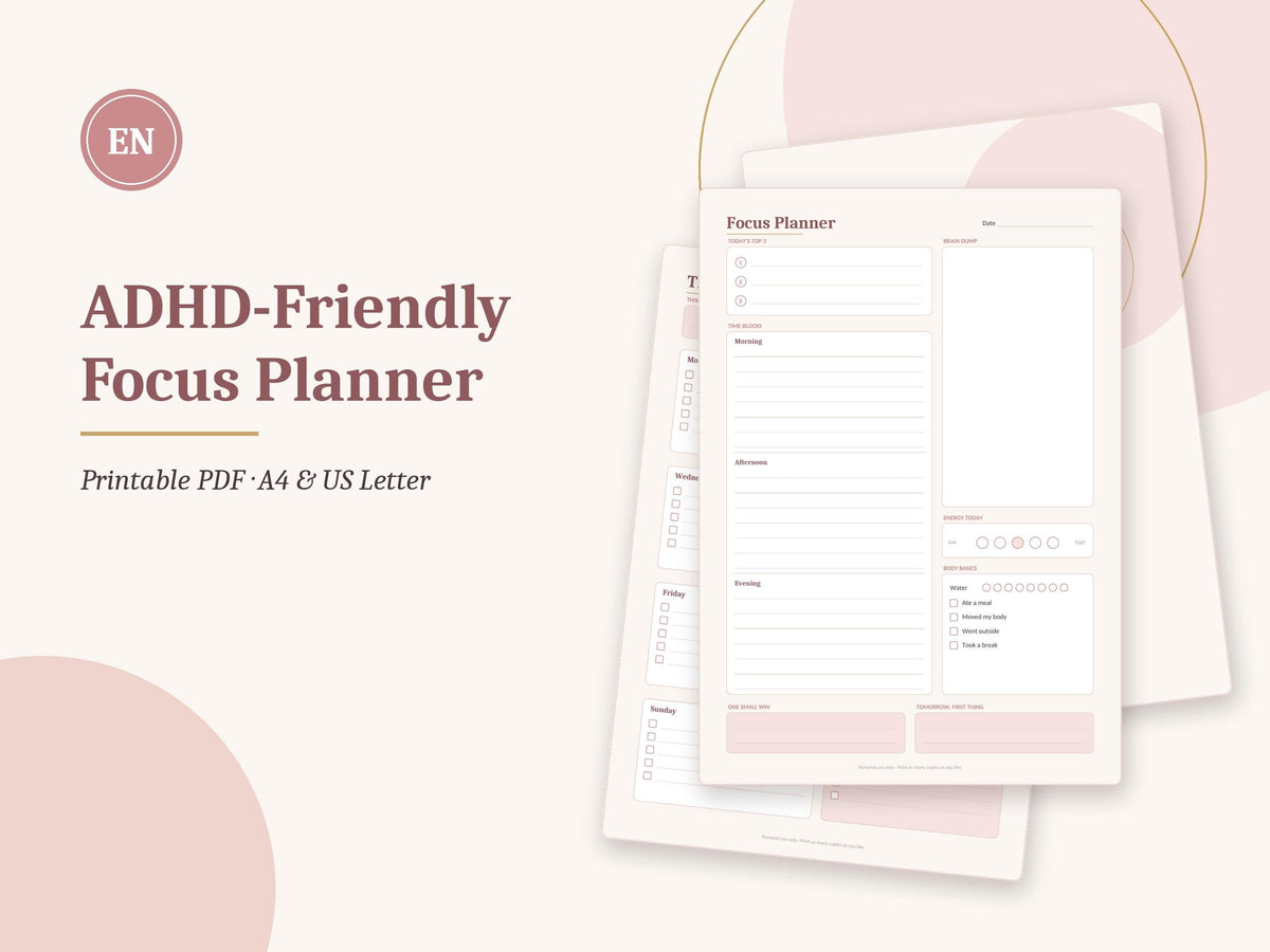 ADHD Friendly Planner Printable, Daily and Weekly Pages with Habit Tracker, Undated PDF – 2