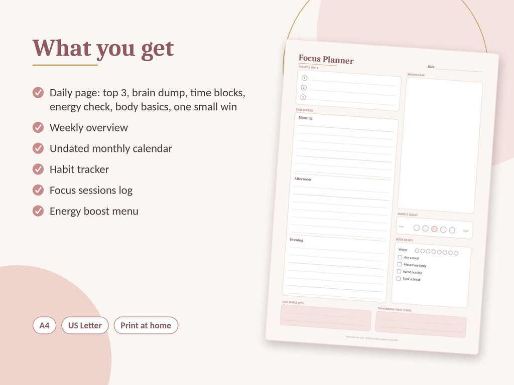 ADHD Friendly Planner Printable, Daily and Weekly Pages with Habit Tracker, Undated PDF – 4