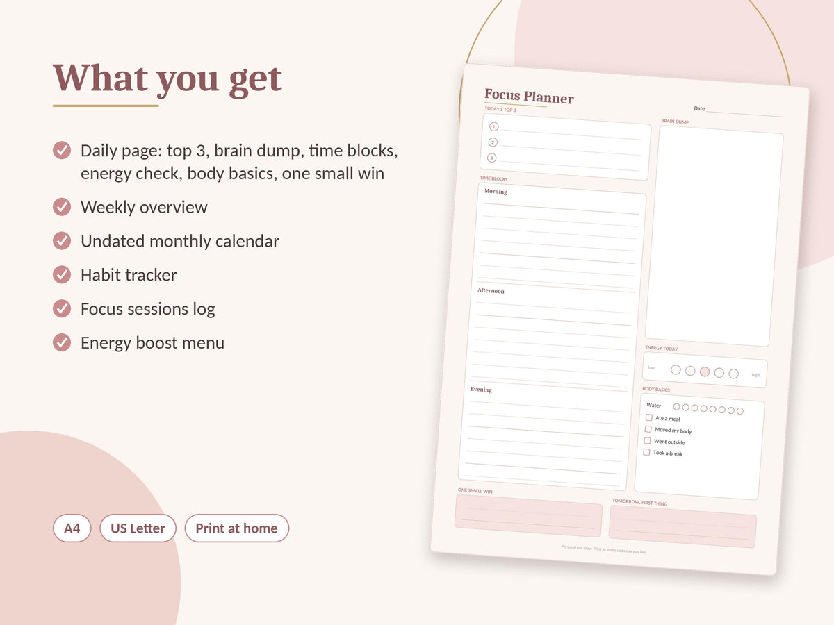 ADHD Friendly Planner Printable, Daily and Weekly Pages with Habit Tracker, Undated PDF – 4