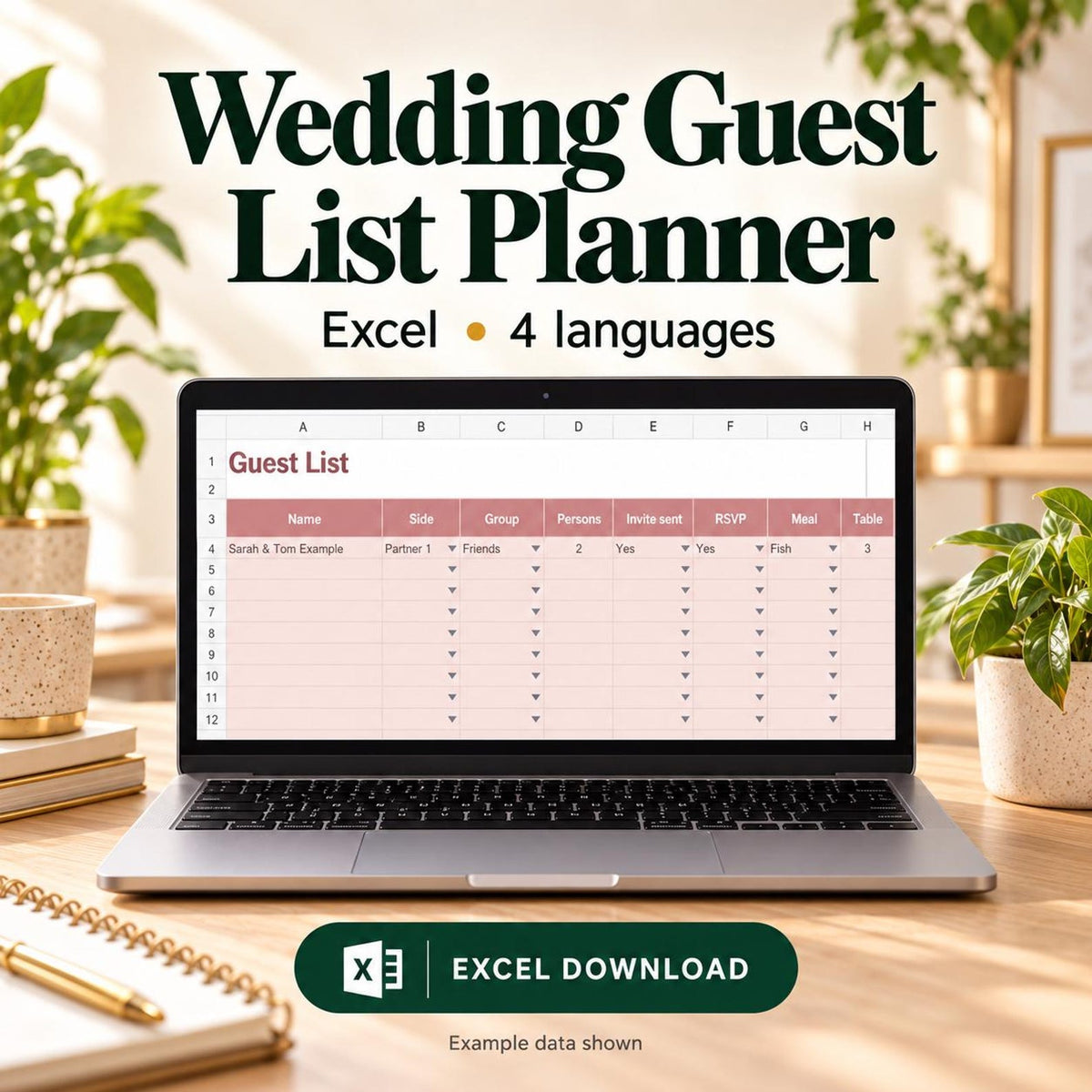 Wedding Guest List Spreadsheet, RSVP Tracker, Budget and Checklist, Excel and Google Sheets – 1