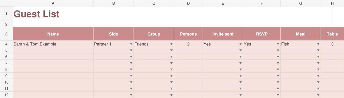 Wedding Guest List Spreadsheet, RSVP Tracker, Budget and Checklist, Excel and Google Sheets – 5