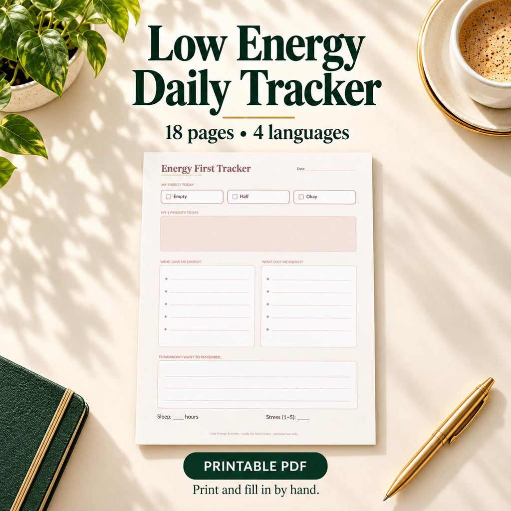 Low Energy Daily Tracker Printable, ADHD Friendly Energy Planner, Undated PDF – 1