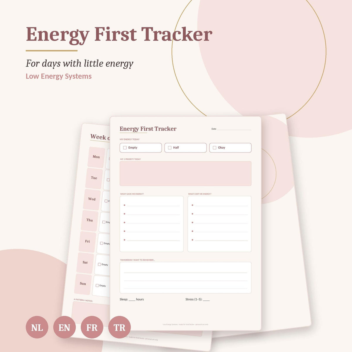 Low Energy Daily Tracker Printable, ADHD Friendly Energy Planner, Undated PDF – 2
