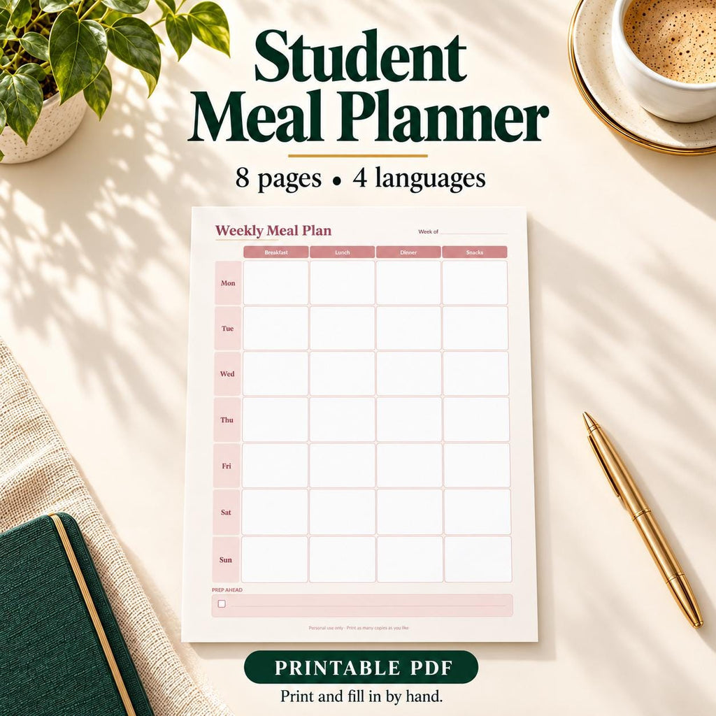 Student Meal Planner Printable, Budget Meal Plan, Grocery List and Recipe Cards, PDF – 1