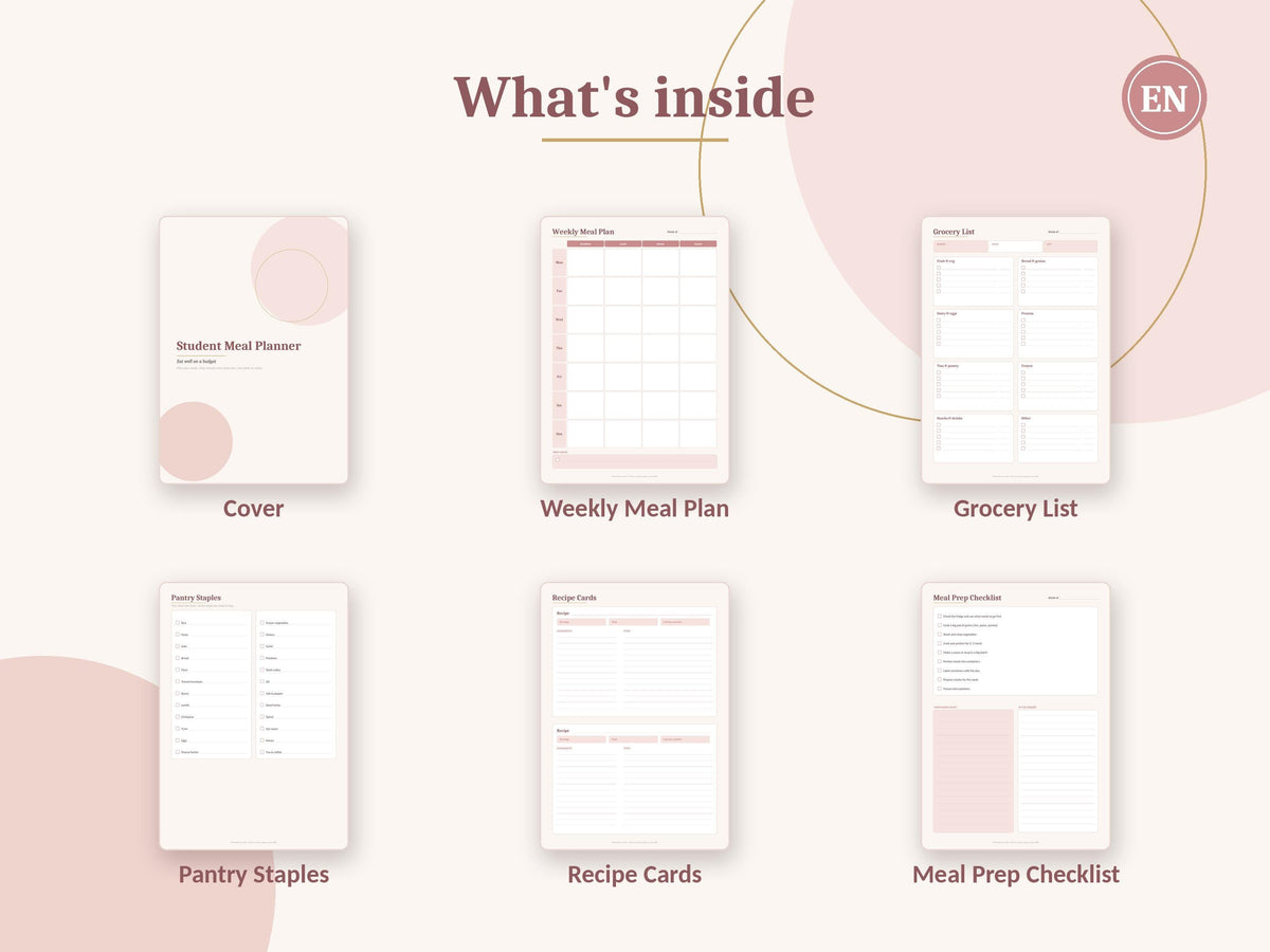 Student Meal Planner Printable, Budget Meal Plan, Grocery List and Recipe Cards, PDF – 3