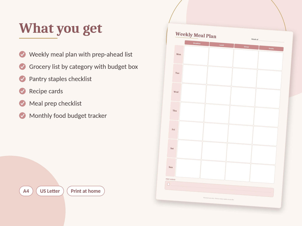 Student Meal Planner Printable, Budget Meal Plan, Grocery List and Recipe Cards, PDF – 4