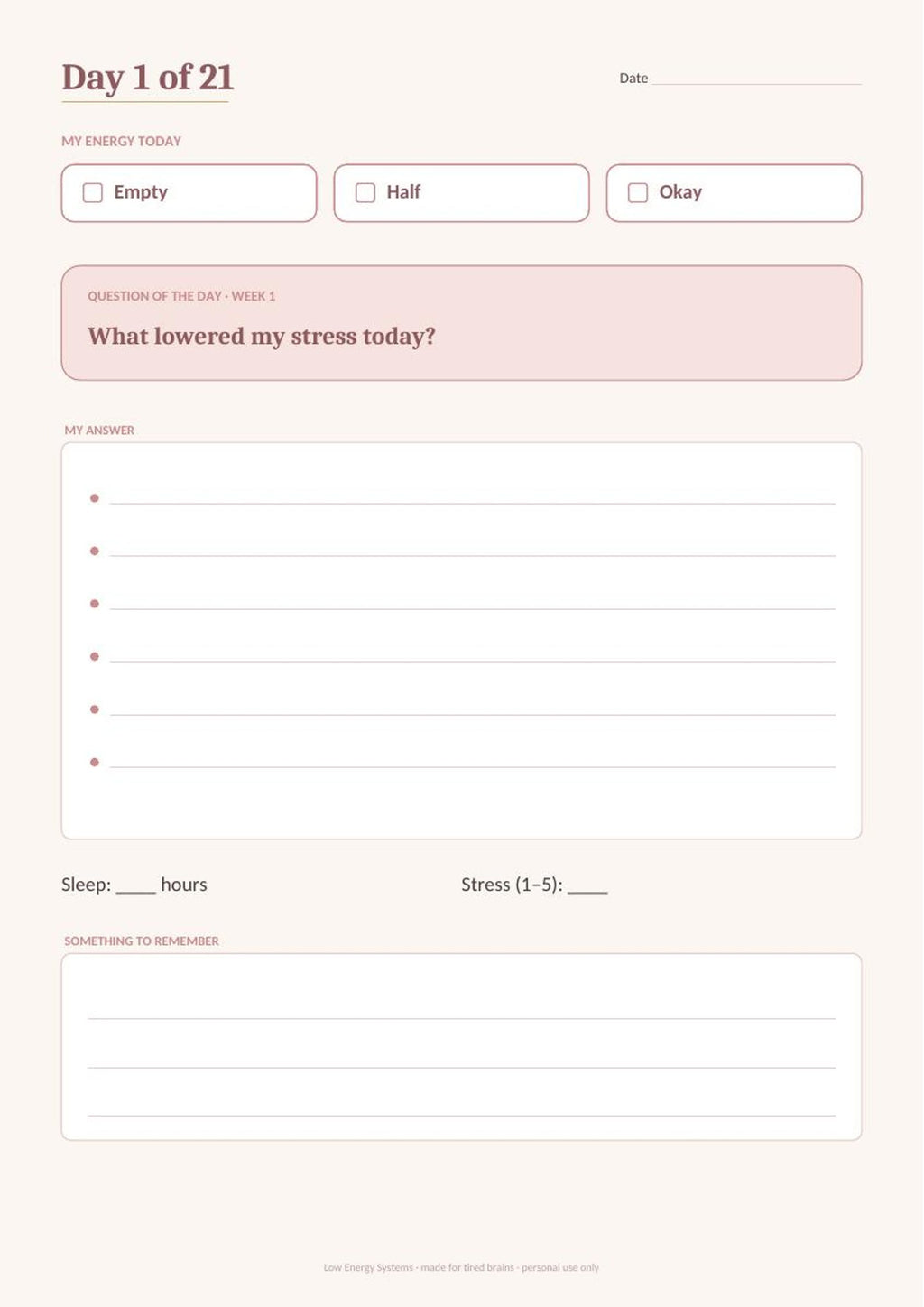 21 Day Stress Reset Journal Printable, Sleep and Daily Habits Tracker, PDF – 3