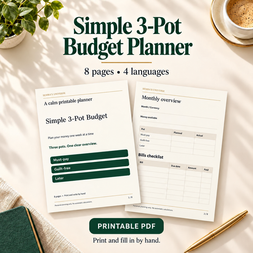 ADHD Budget Planner Printable, Simple 3 Pot Budget and Bill Checklist, PDF – 1