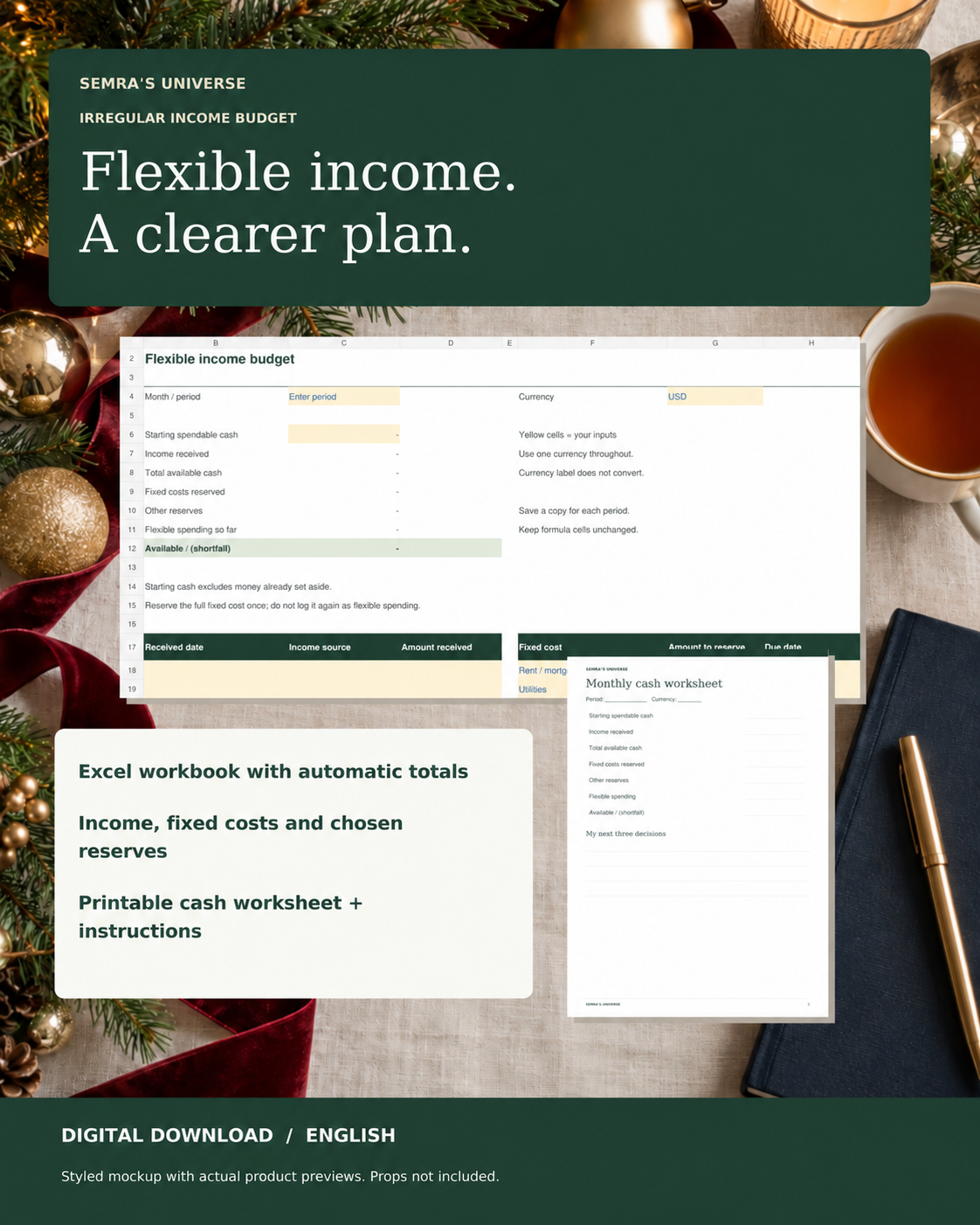 Irregular Income Budget Spreadsheet for Excel – Monthly Cash Planner + Printable Worksheet — Semra's Universe