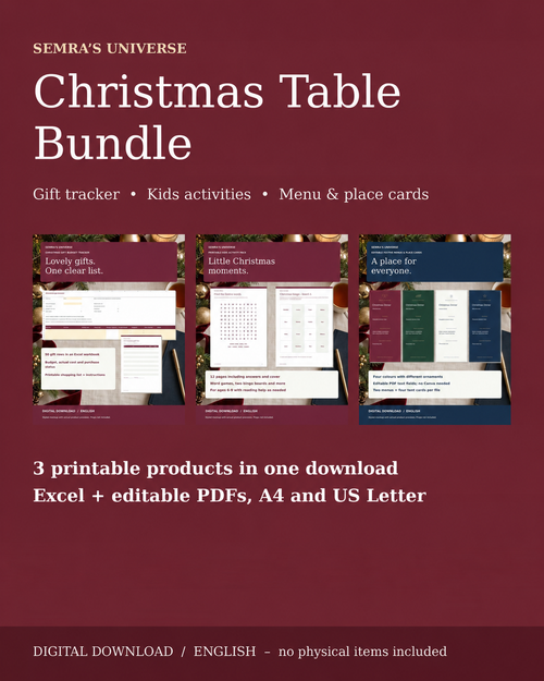Christmas Table Bundle – Gift Tracker, Kids Activities, Menu & Place Cards — Semra's Universe