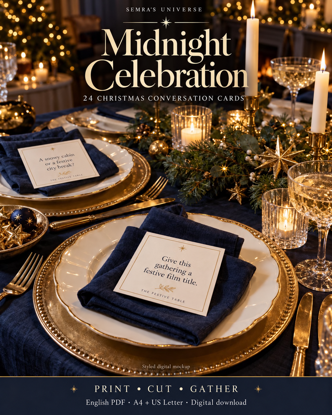 Christmas Conversation Cards, 4 Designs, 24 Printable Dinner Table Questions, Friendsmas Game, A4 and US Letter PDF — Semra's Universe — 3