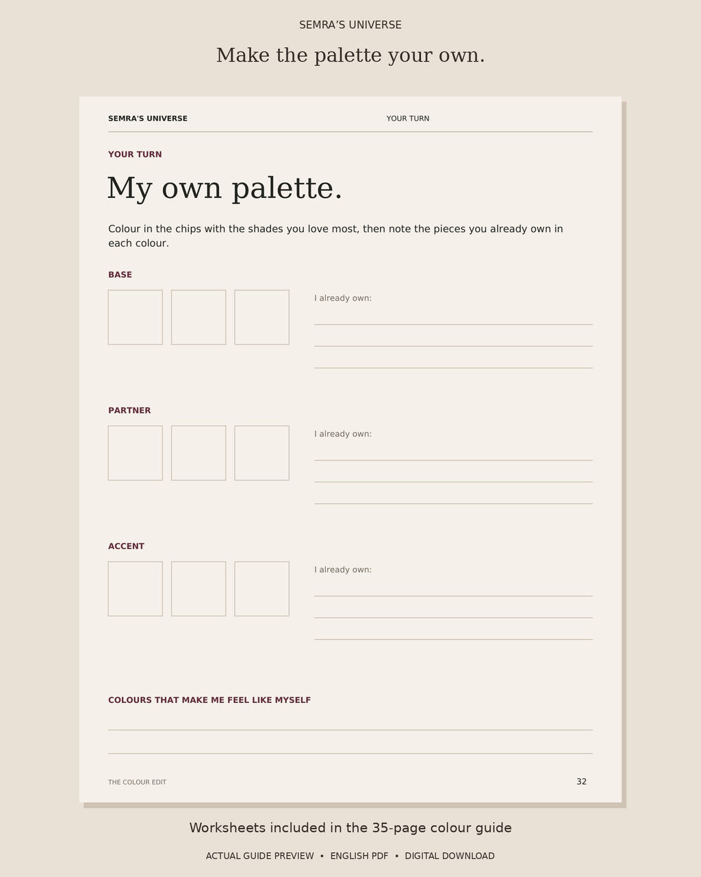 Preview of The Colour Edit: personal colour palette worksheet