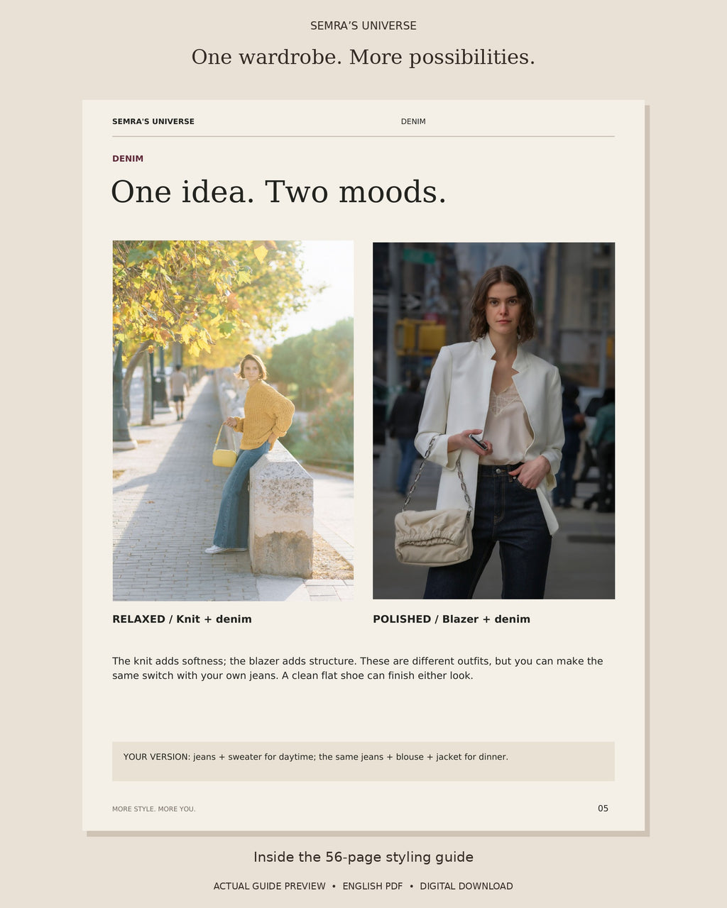 Preview of More Style More You: relaxed knit and denim compared with blazer and denim